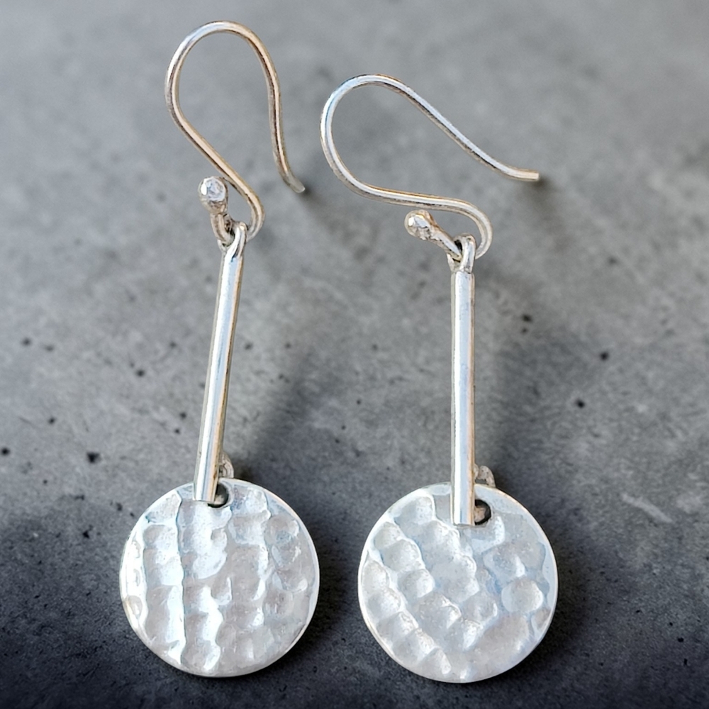 Vintage Hammered Sterling ATI Mexico Hallmark Dangle Earrings